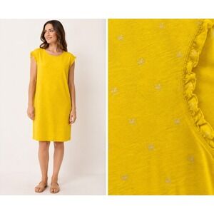 Boden Dress Gold Foil Palm Tree Yellow Ruffle Trim Women 20/22R Tropical Summer